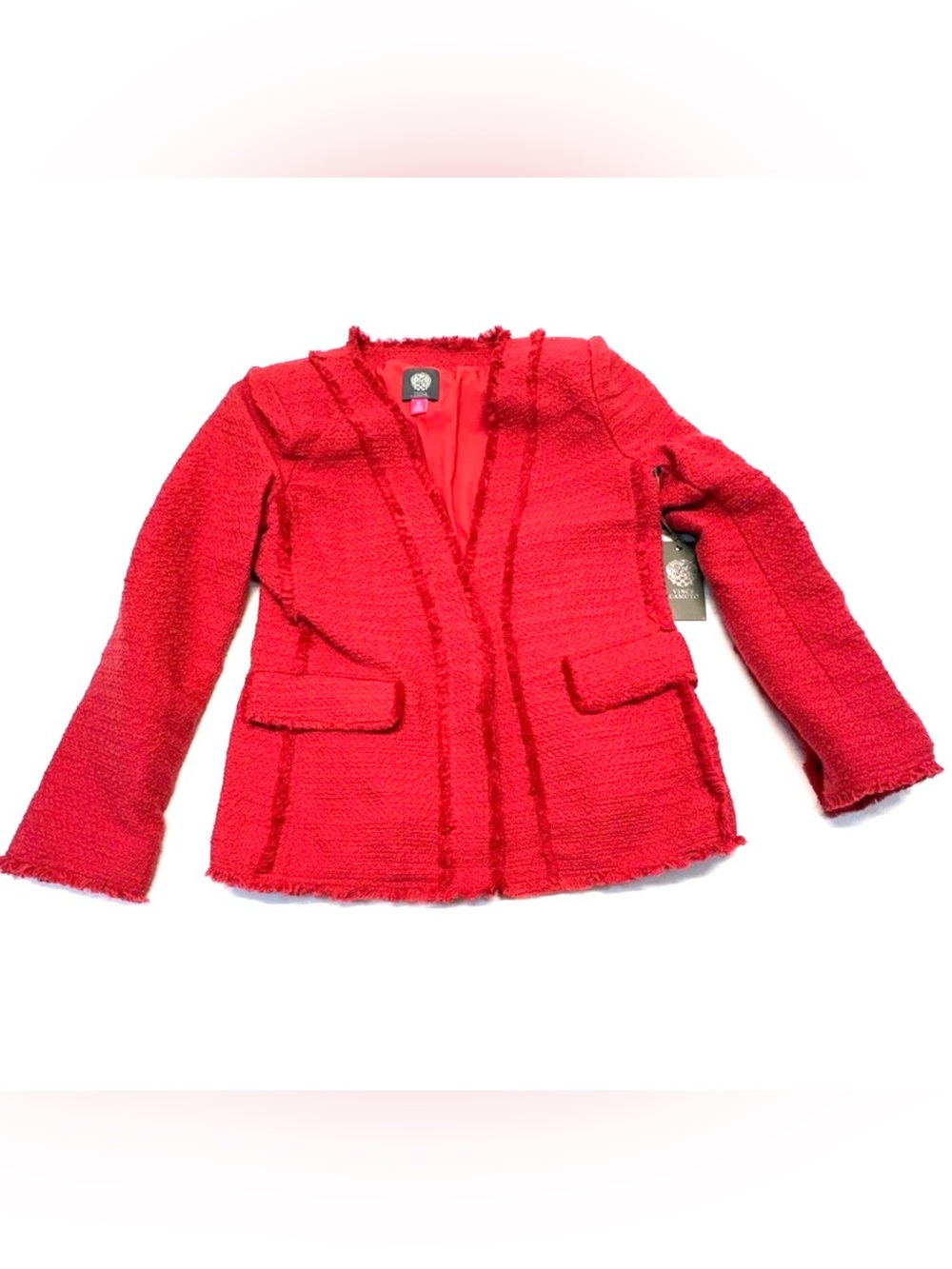 Vince Camuto Red Tweed Fringe-Trim Blazer Size XS